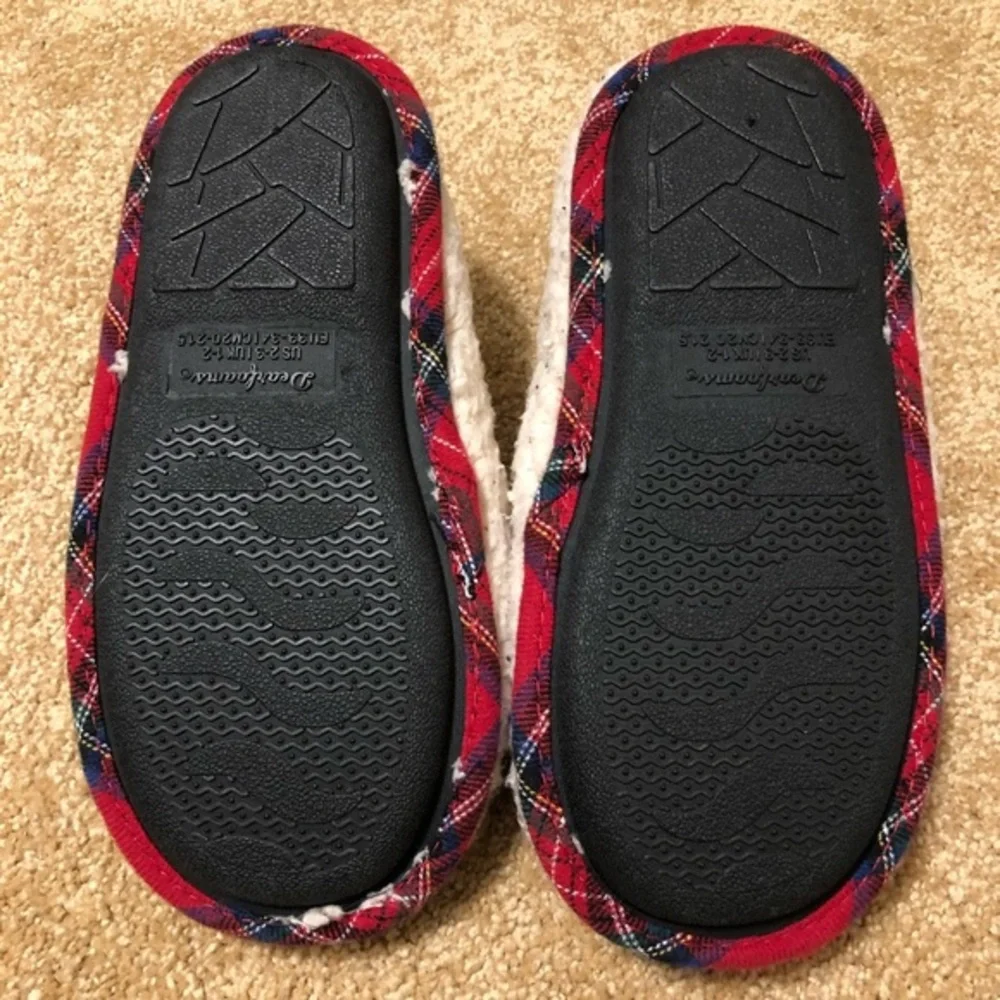 Dearfoams Lil Bear slip on fuzzy Christmas slippers kids size‎ 2/3 Sherpa